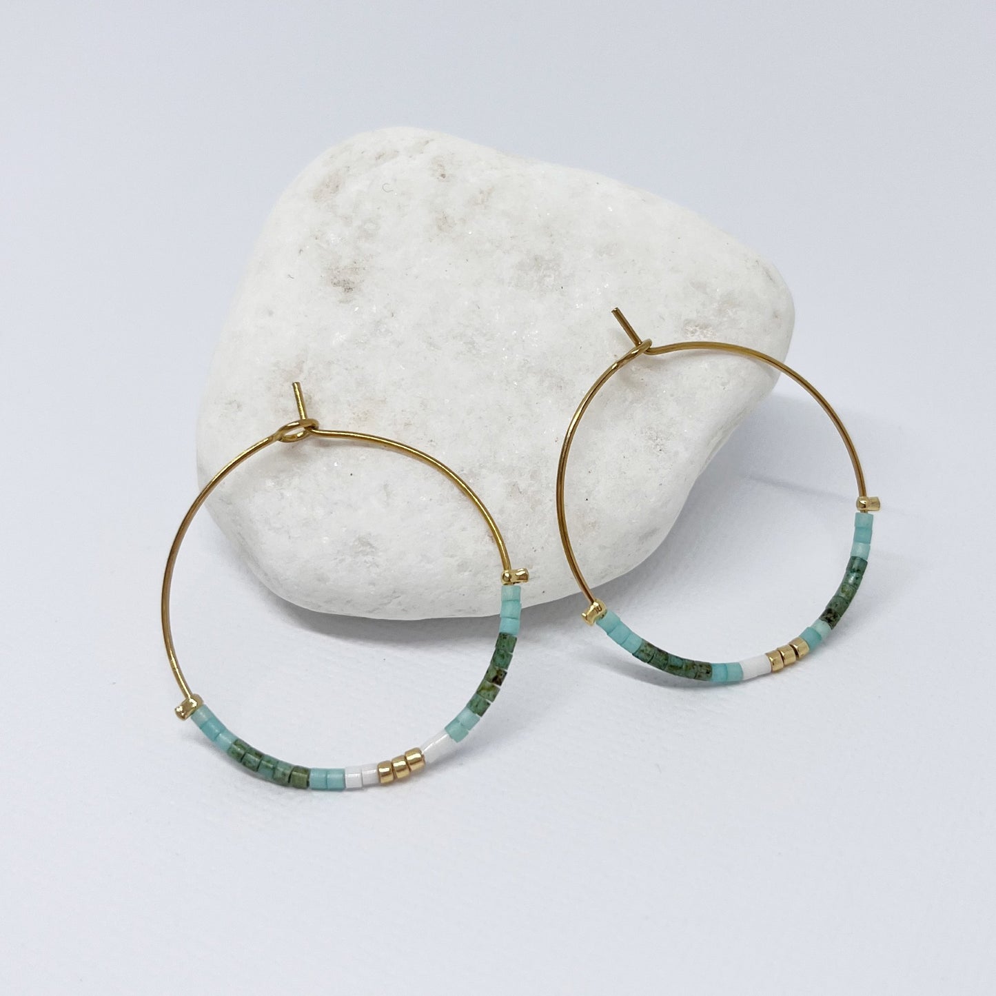 524 | BEACH HOOP EARRINGS | BLUE-GREEN