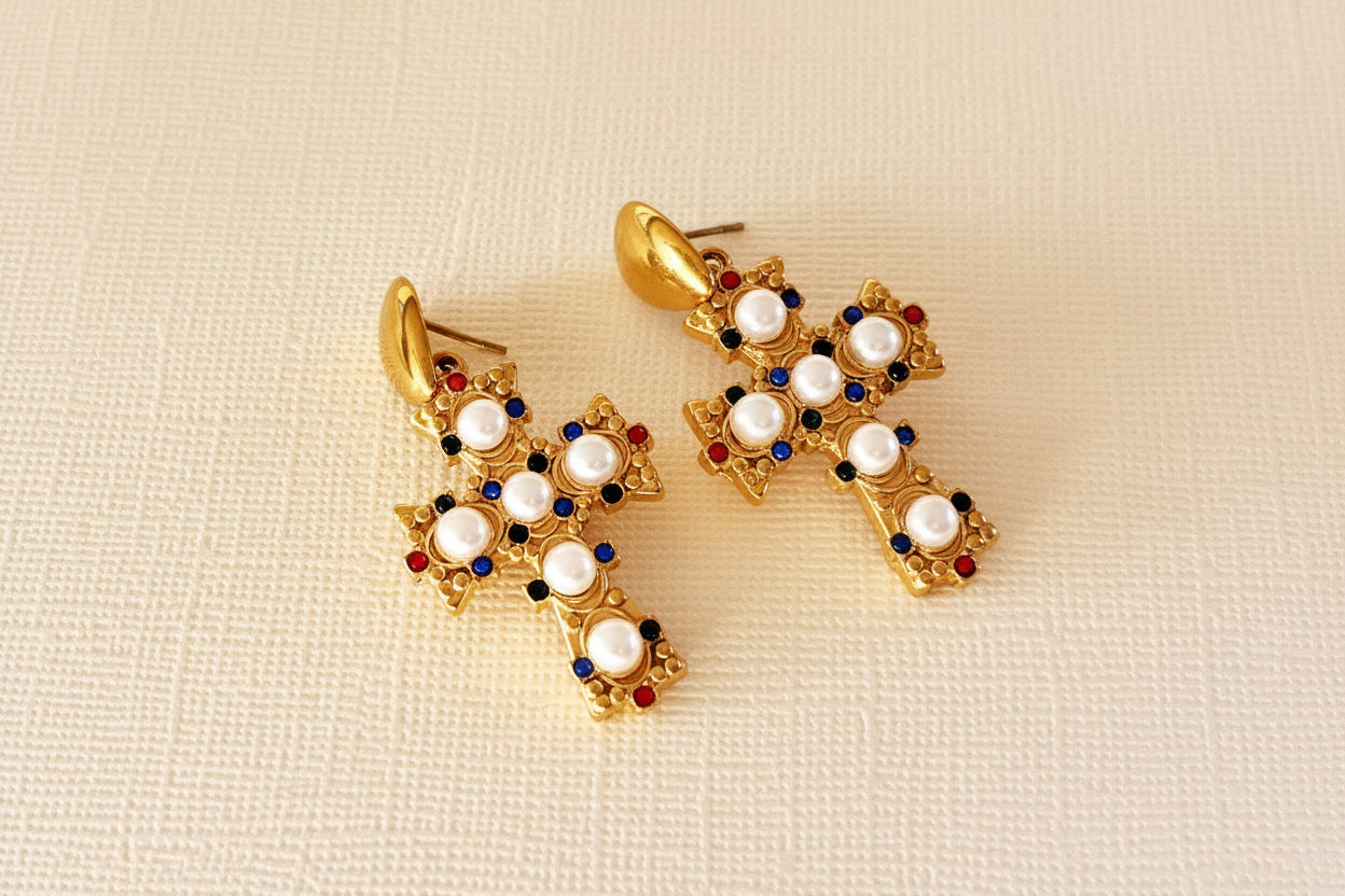 797 | FAITH EMBELLISHED CROSS EARRINGS | GOLD
