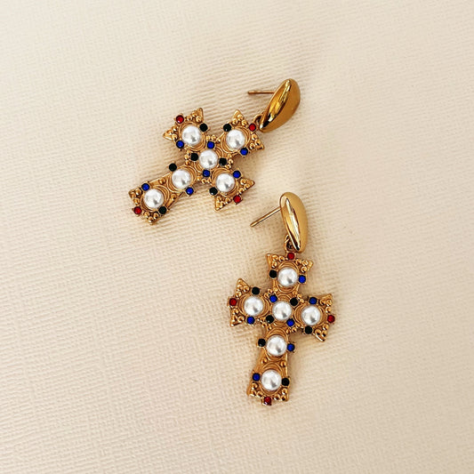 797 | FAITH EMBELLISHED CROSS EARRINGS | GOLD