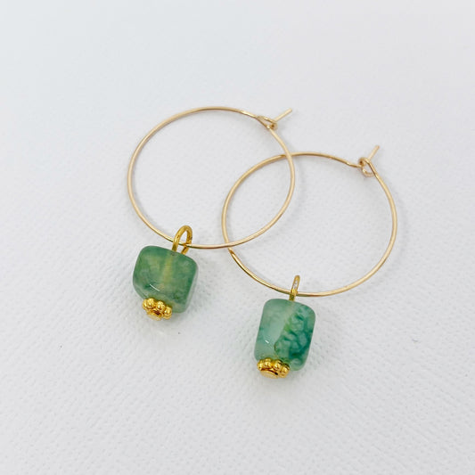 510 | GREEN AGATE HOOP EARRINGS