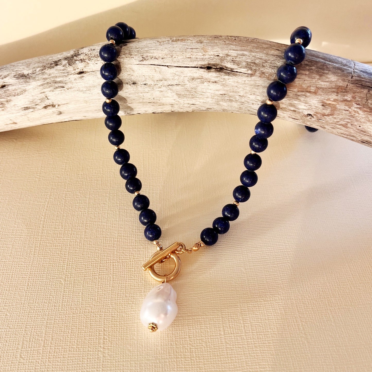 796 | HARRIET PEARL FOB NECKLACE | NAVY BLUE
