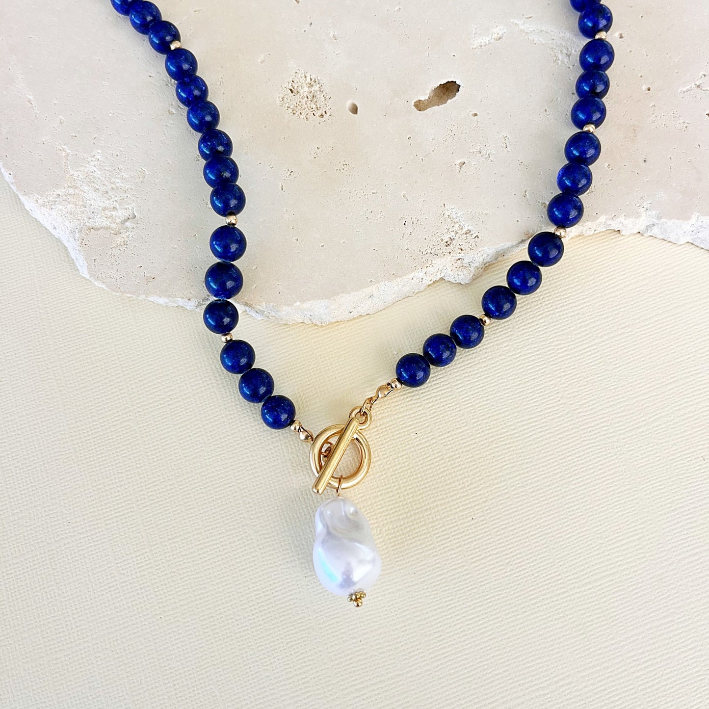 796 | HARRIET PEARL FOB NECKLACE | NAVY BLUE