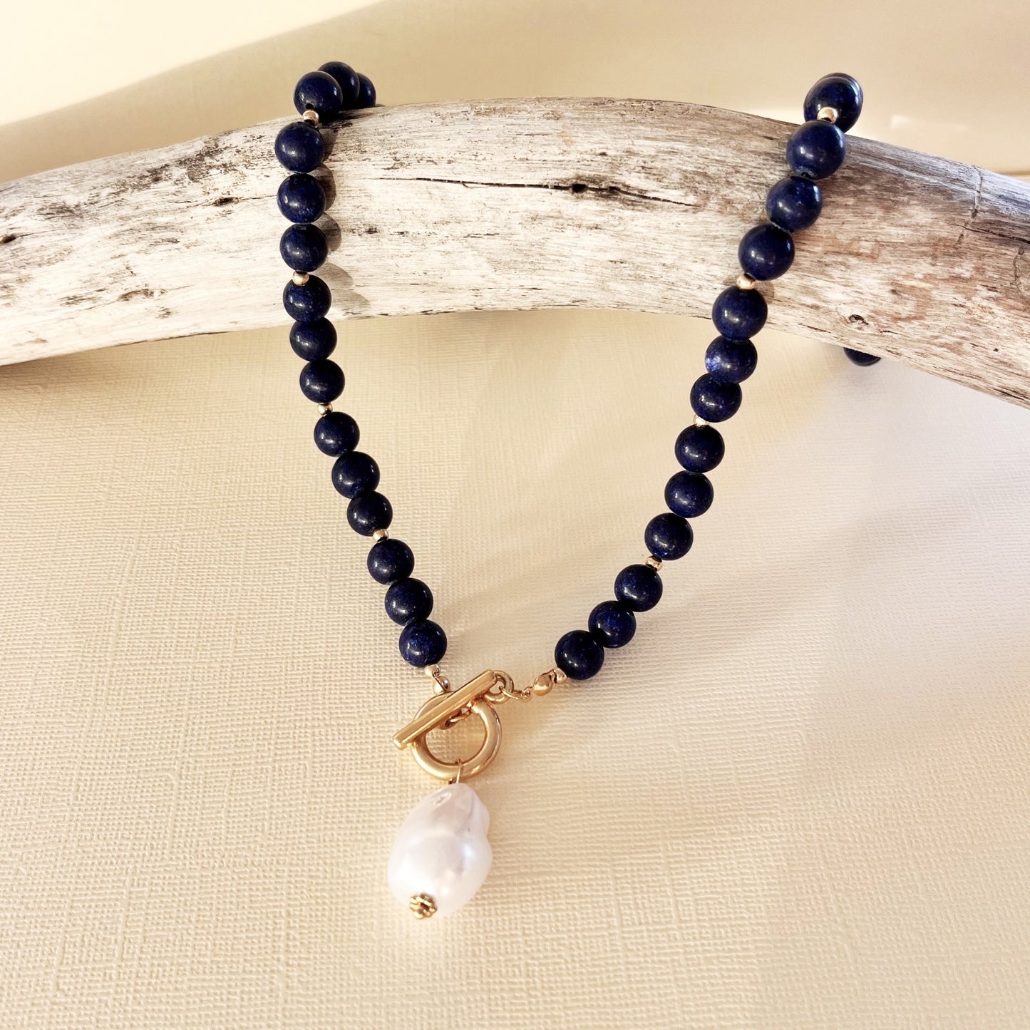 796 | HARRIET PEARL FOB NECKLACE | NAVY BLUE