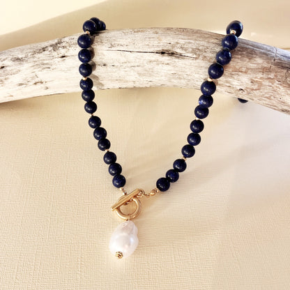 796 | HARRIET PEARL FOB NECKLACE | NAVY BLUE