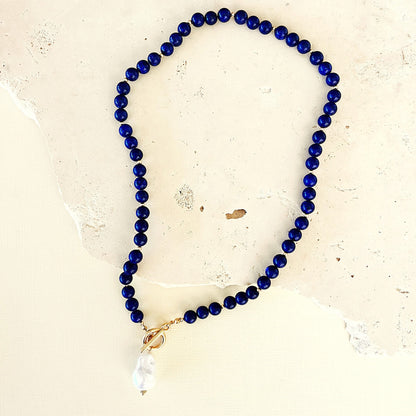 796 | HARRIET PEARL FOB NECKLACE | NAVY BLUE