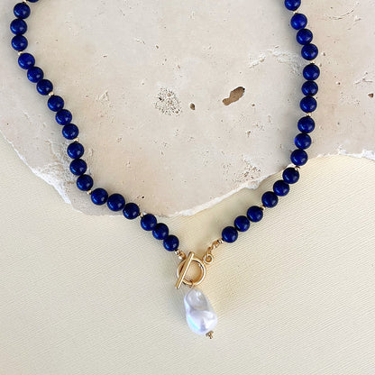 796 | HARRIET PEARL FOB NECKLACE | NAVY BLUE